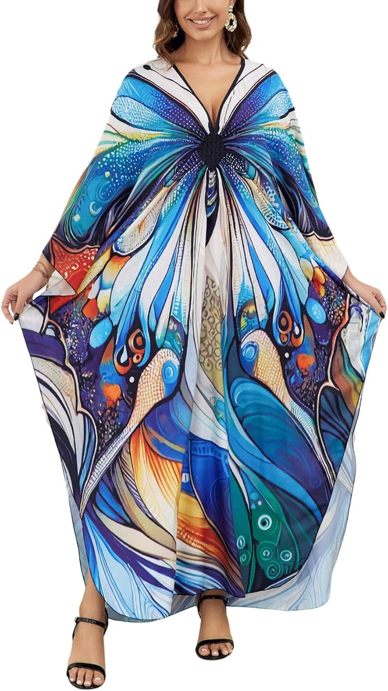KECVOT Kaftan Dresses for Women Plus Size Batwing Sleeve Caftans Long Bathing Suit Cover Up Maxi Beach Dress Loungewear - Image 1
